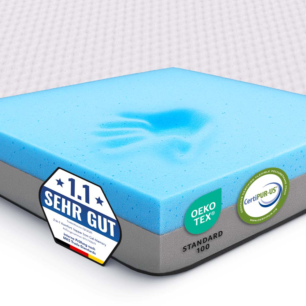 Topper confort 2 en 1 - Topper de matelas duo avec mousse à mémoire de forme en gel